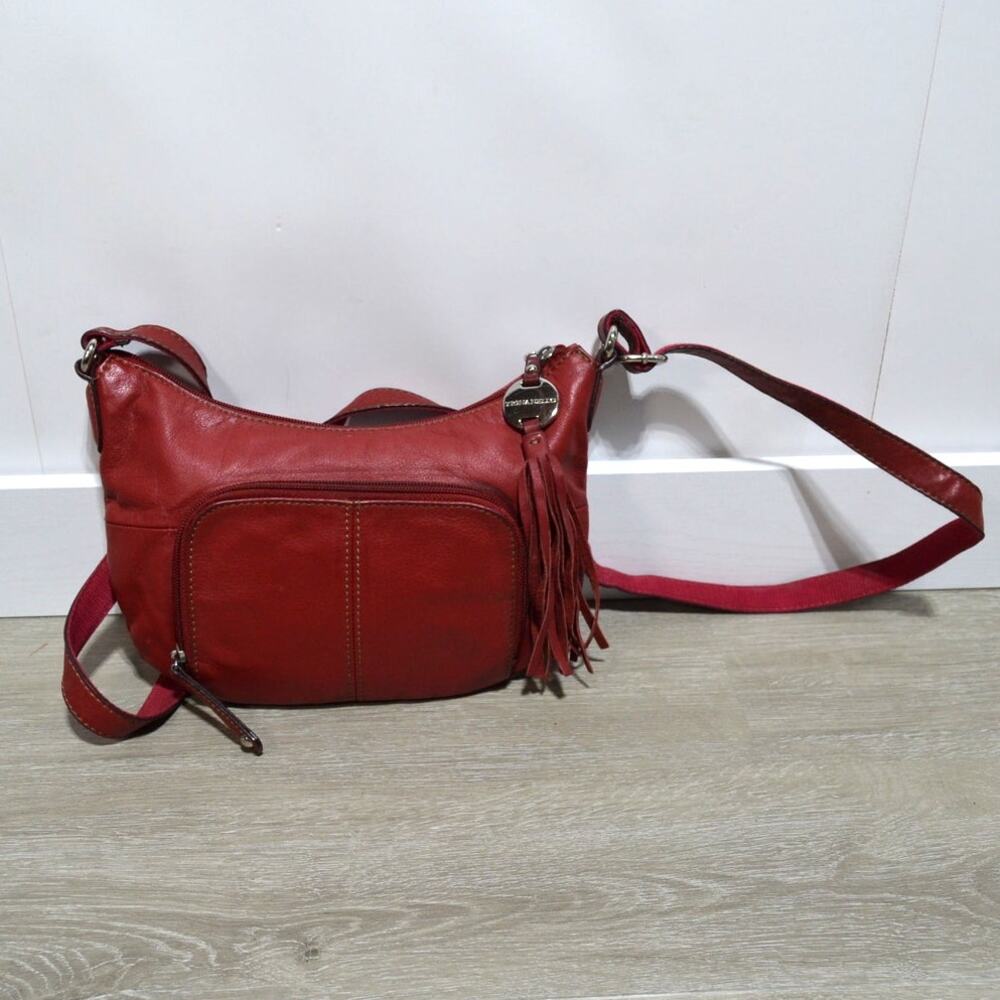 Tignanello Red Leather Crossbody Bag with Fringe